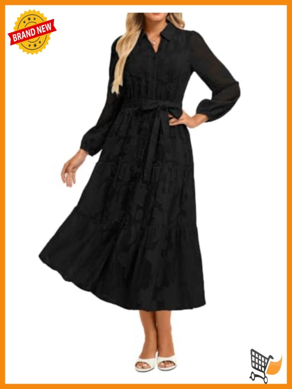 Womens Long Sleeve Floral Maxi Dress A-Line Tie Waist Button Down